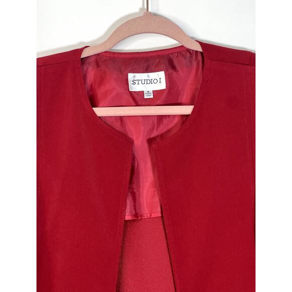 Studio I Red Removable Shoulder Pads No Pockets Light Weight Open Blazer Size 16 - Picture 2 of 7